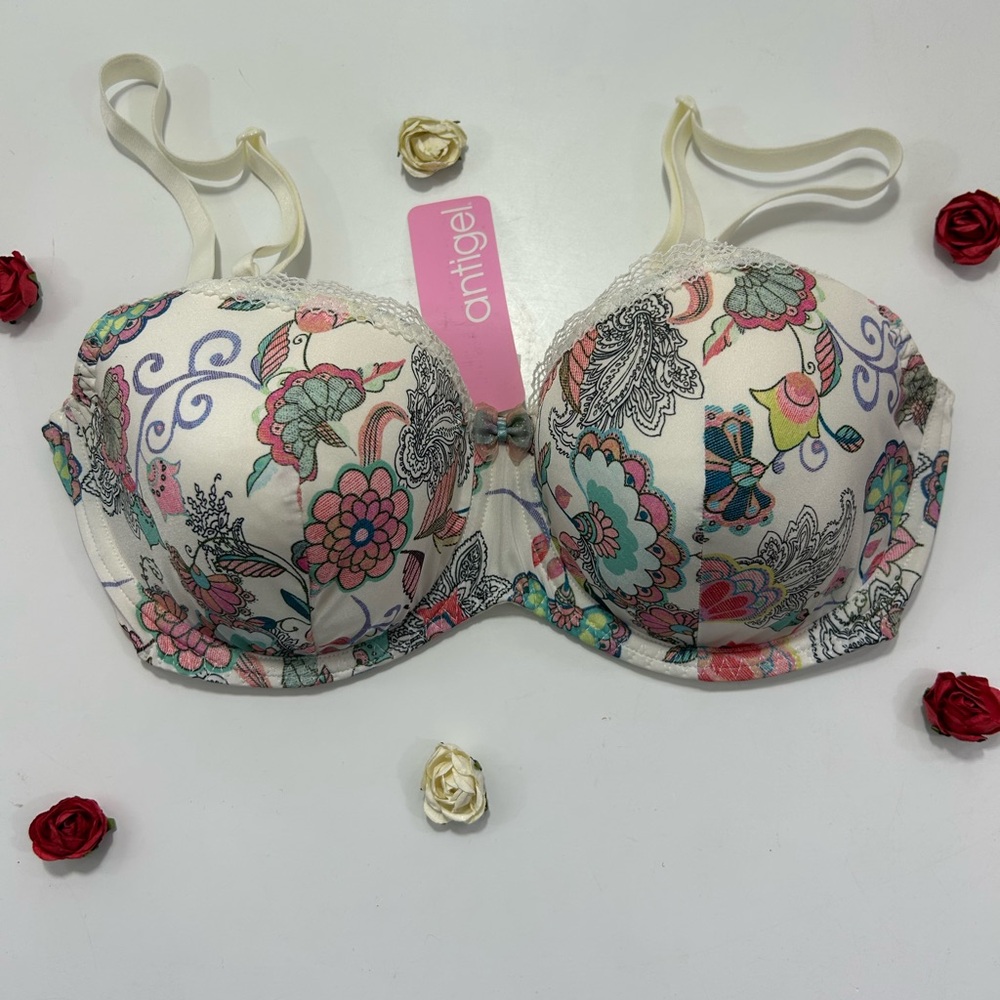Lise Charmel Antigel White and Pink Contour Padded Underwire Bra 34E NWT